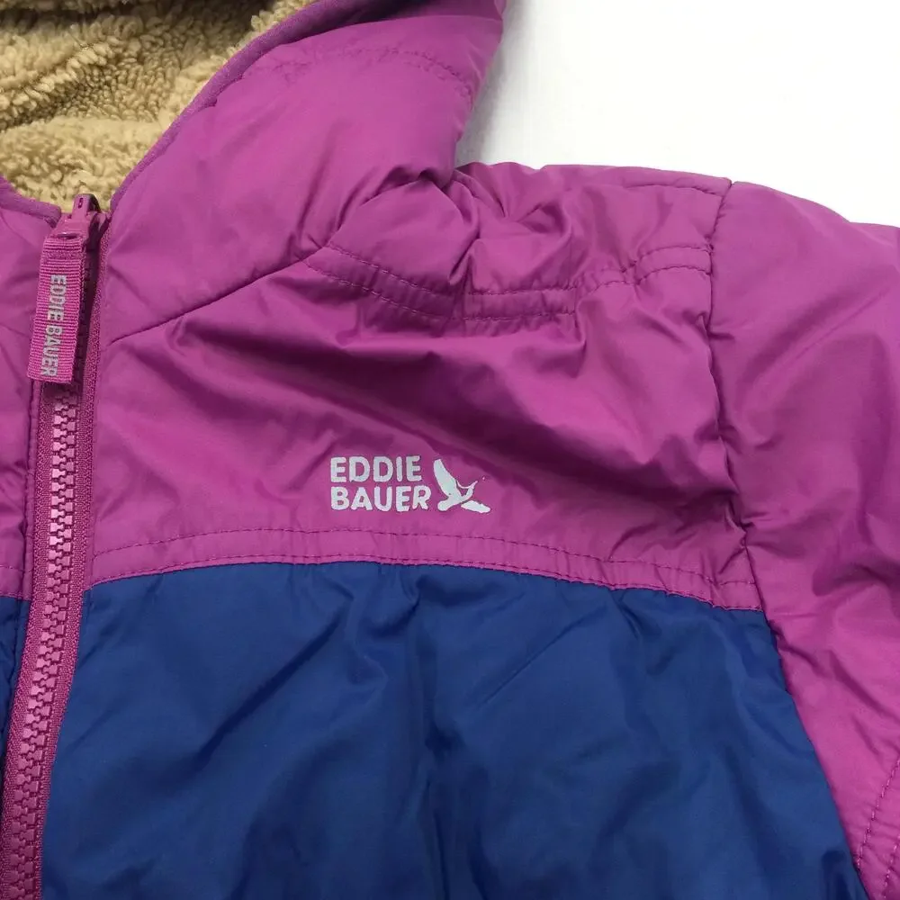 Eddie Bauer Jacket Youth Large 14/16 Purple Blue Hooded Puffer Sherpa Lined